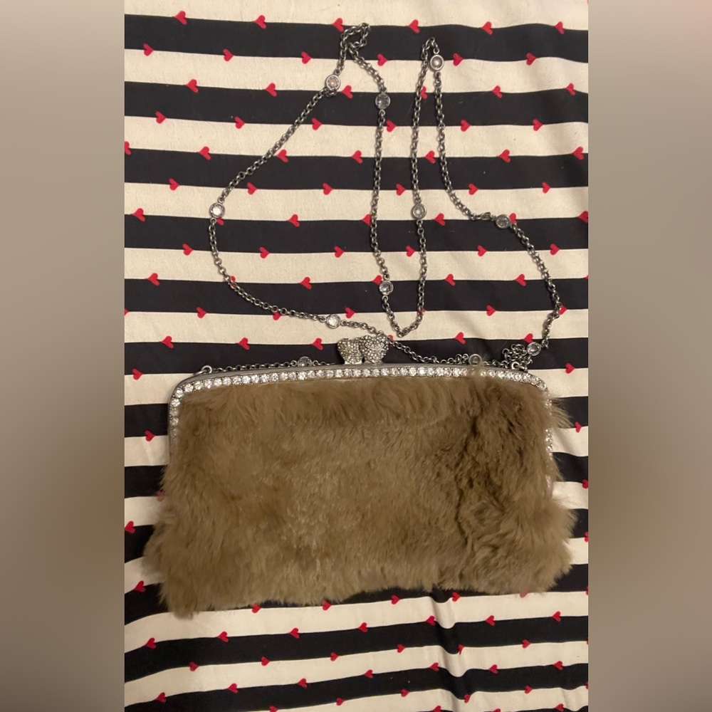 Vintage RARE JUICY COUTURE Rabbit Fur Rhinestone Leather purse!
